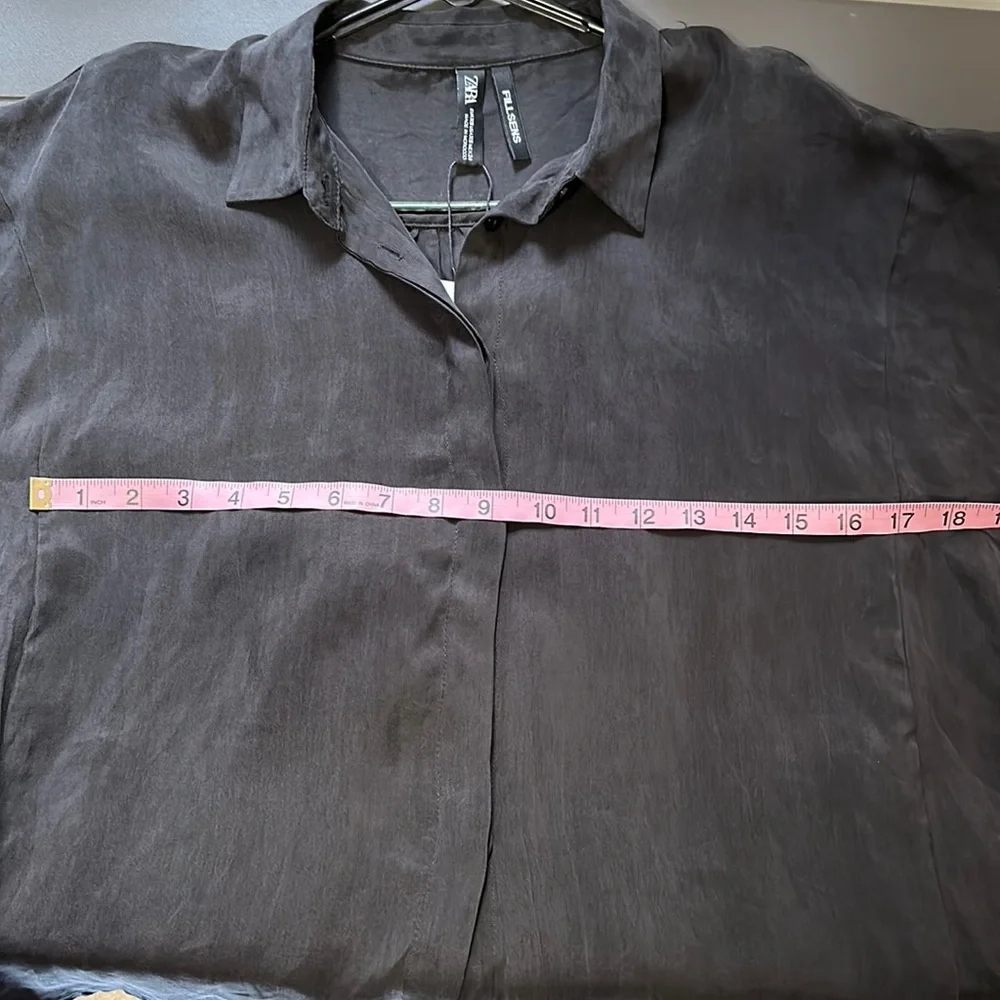 NWT Zara Lyocell black button down blouse XS - Picture 8 of 9
